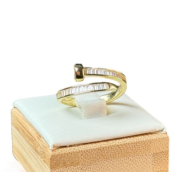 Wrap Around Nail Ring  14K Gold Plated Sterling Silver with Cubic Zirconia - Picture 1 of 6